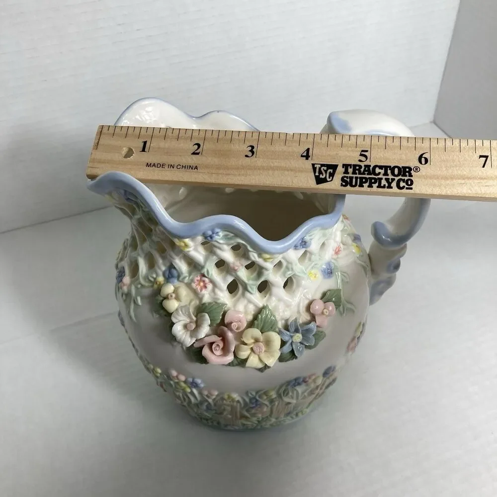VTG Capodimonte Majolica Style Floral Porcelain Pitcher Spring Centerpiece